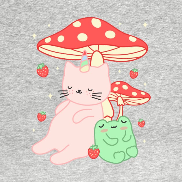 Kawaii Kittycorn Strawberry Frog Mushroom Cottagecore by gogo-jr